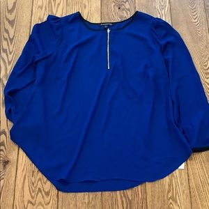 Blue semi-sheer long sleeve top